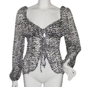 new NASTY GAL Top, 8, Zebra print, Long Sleeves, Tie front